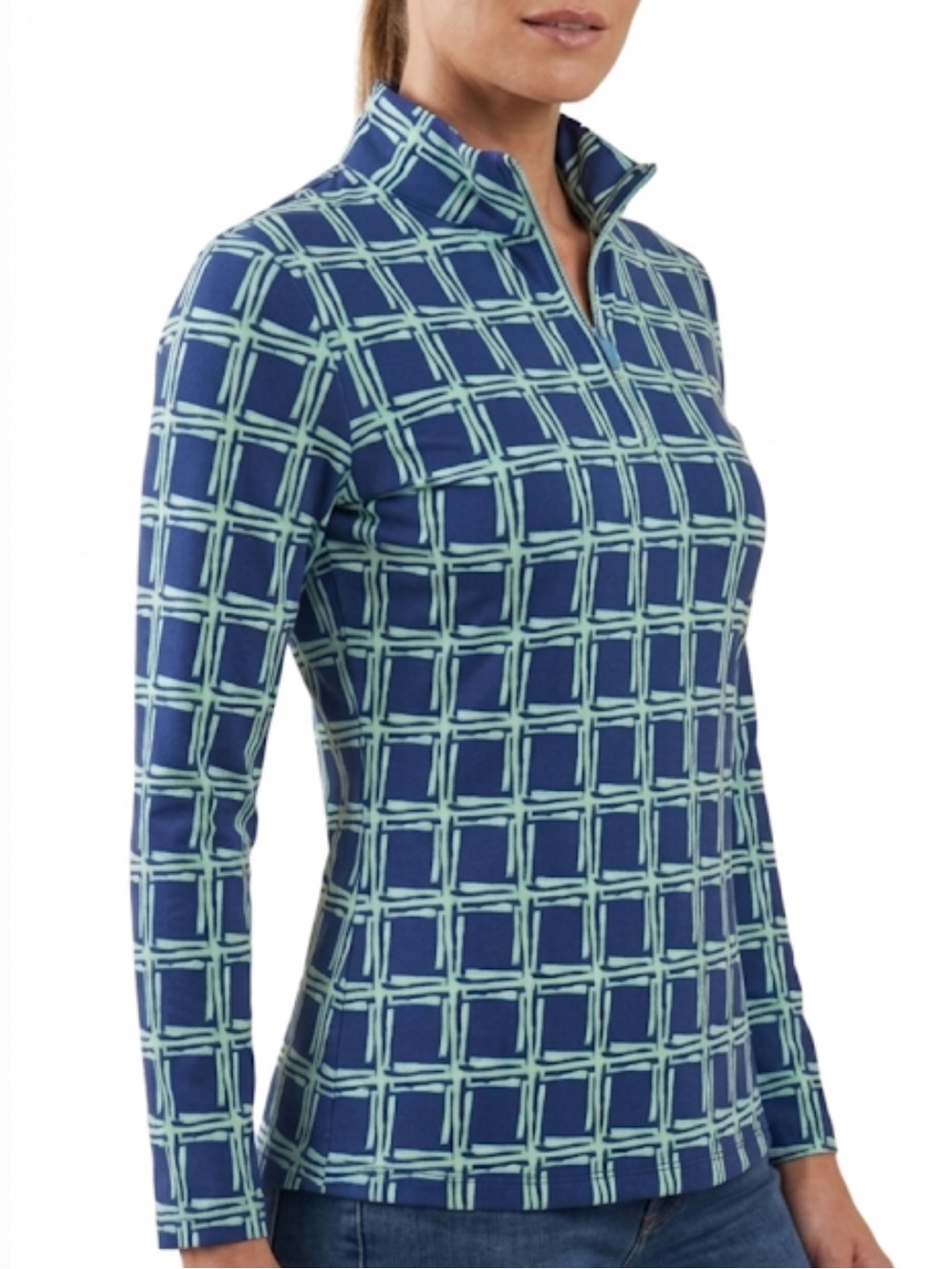 J. McLaughlin Quarter Zip Geometric Bamboo Print Athletic Pullover